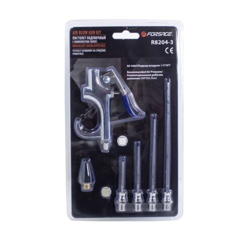Пістолет обдувний з комплектом сопел 6пр. (50,70,100,145мм+форсунка 28мм,6.3Bar) Forsage F-R8204-3