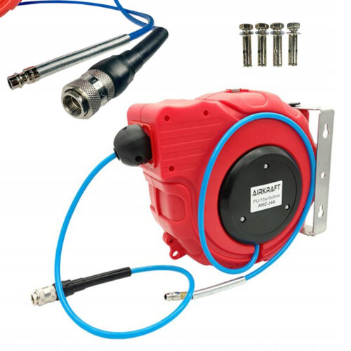 Шланг повітряний поліуретановий на котушці 5х8мм, 15м з швидкороз’ємними сполуками AIRKRAFT AHC-34A