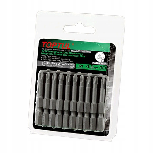Набір біт для дамських сумочок магнітних 10шт TOPTUL 1/4″ 50мм PH2 Anti-Slip FSMA0802G