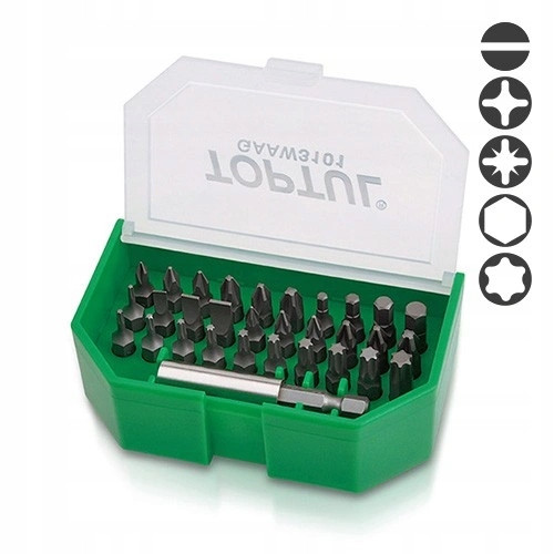 Набір біт для шуруповерта 31ед. TOPTUL 1/4″ SL;PH;PZ;TORX;HEX + магнітний тримач GAAW3101