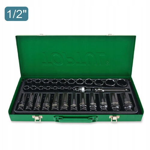 Набір торцевих головок ударних TOPTUL 1/2″ 8-32мм 32од. короткі+довгі GDAD3201