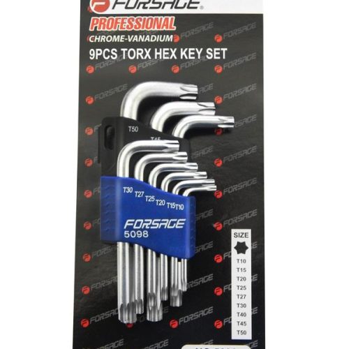 Набір ключів Г-подібних TORX, 9пр. (Т10, Т15, Т20, Т25, Т27, Т30, Т40, Т45, Т50), в пластиковому тр