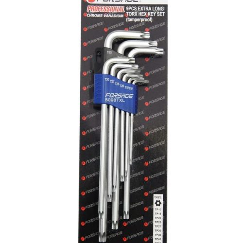 Набір ключів Г-подібних TORX екстра довгих, 9пр. (Т10, Т15, Т20, Т25,Т27, Т30, Т40, Т45,Т50), в пла